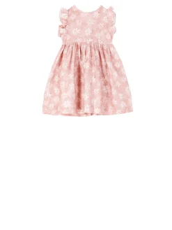 Florales Leinenkleid mit Schleife Rosa