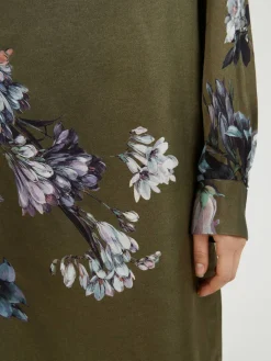 Florales Seidenkleid 'Duzco' Dunkelgrün
