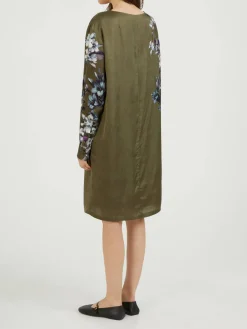 Florales Seidenkleid 'Duzco' Dunkelgrün
