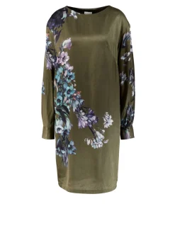 Florales Seidenkleid 'Duzco' Dunkelgrün