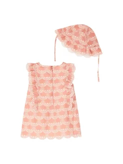 Florales Set aus Rüschenkleid und Mütze Rosé