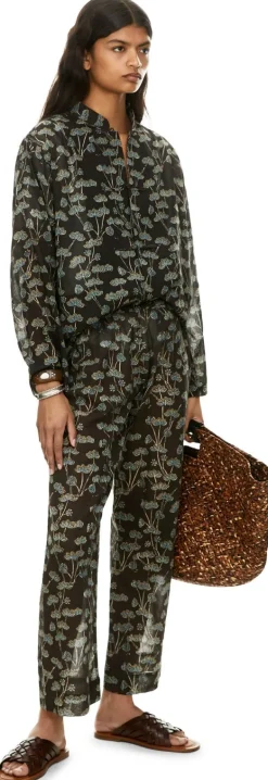 Florale Stoffhose 'Nila' Dunkelbraun