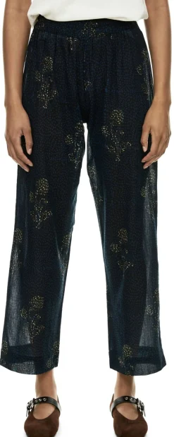 Florale Stoffhose 'Nila' Marineblau