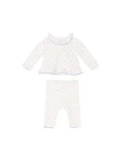 Florales Twin-Set mit Ajour-Lochmuster Cremé