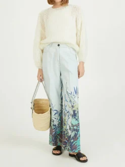 Florale Wide-Leg Jeans Blau