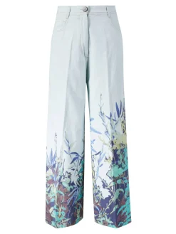 Florale Wide-Leg Jeans Blau
