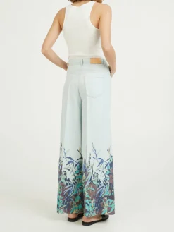 Florale Wide-Leg Jeans Blau