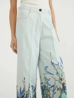Florale Wide-Leg Jeans Blau