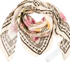 Foulard aus Viskose-Twill mit Logodruck Beige