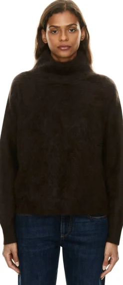 Gebürsteter Cashmere-Pullover 'Embla' mit Stehkragen Schokolade