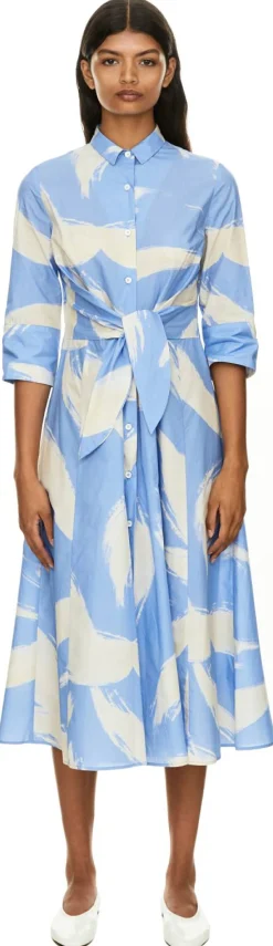 Gemustertes Blusenkleid mit Schleife Hellblau