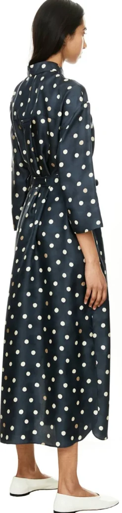 Gepunktetes Blusenkleid 'Leva' aus Seide Marineblau