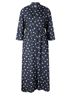 Gepunktetes Blusenkleid 'Leva' aus Seide Marineblau