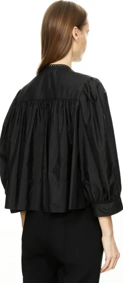 Geraffte Bluse mit Rüschen Schwarz