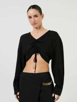Geraffte Bluse Schwarz