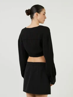 Geraffte Bluse Schwarz