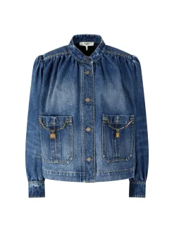 Geraffte Jeansjacke mit Puffärmel Blau