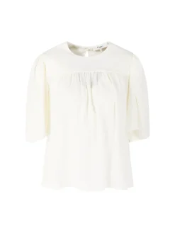 Gerafftes Top aus Seidenjacquard Crème