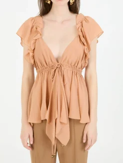 Gerafftes Top Beige