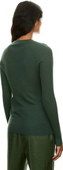 Gerippter Seiden-Cashmere-Pullover 'Anges Henley' Grün