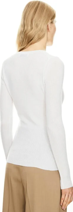 Geripptes Cashmere-Seidenshirt 'Julian Henley' Weiß