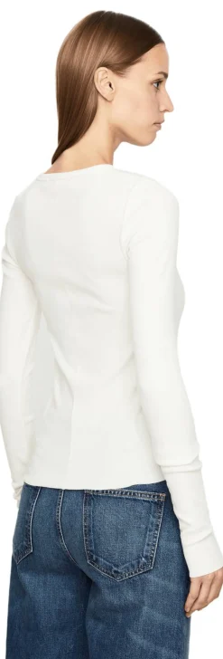 Geripptes Langarmshirt Crème
