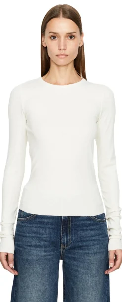 Geripptes Langarmshirt Crème