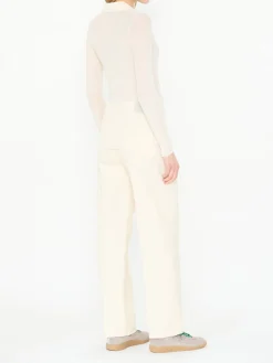 Geripptes Langarmshirt mit Polokragen Crème