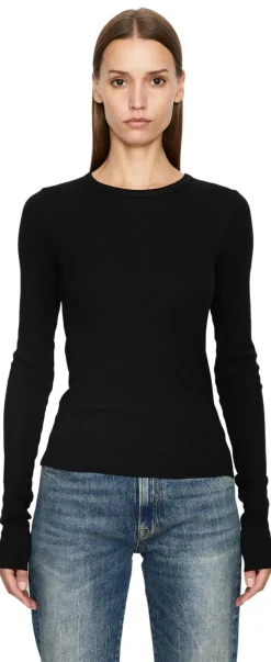 Geripptes Langarmshirt Schwarz
