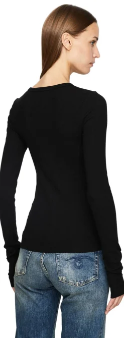 Geripptes Langarmshirt Schwarz