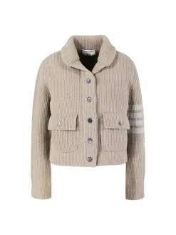 Gerippte Strickjacke aus Wolle Beige