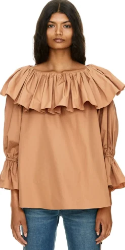 Gerüschte Bluse Braun