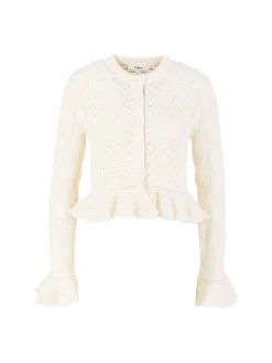 Gerüschte Strickjacke aus Wolle und Seide Crème