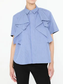 Gestreifte Baumwollbluse Marineblau/Weiß