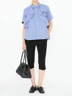 Gestreifte Baumwollbluse Marineblau/Weiß