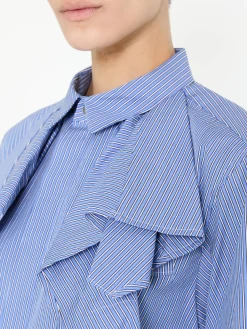 Gestreifte Baumwollbluse Marineblau/Weiß