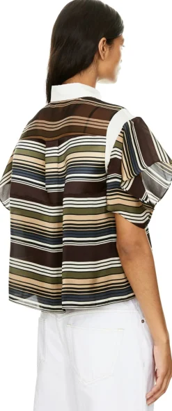 Gestreifte Bluse aus Organza und Satin Braun