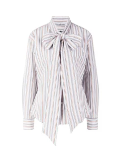 Gestreifte Bluse mit Schal Hellgrau