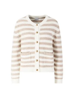Gestreifte Cashmere-Strickjacke Beige