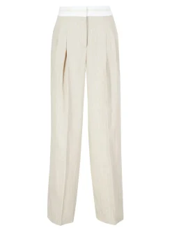Gestreifte Leinen-Baumwollhose 'Anny' Beige