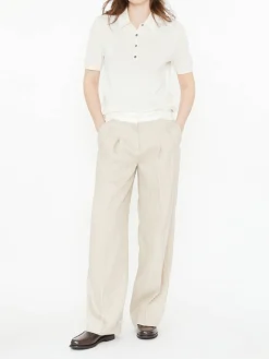 Gestreifte Leinen-Baumwollhose 'Anny' Beige