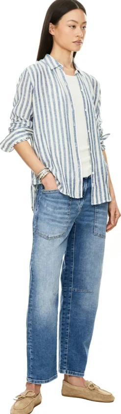 Gestreifte Leinenbluse 'Charli' Blau