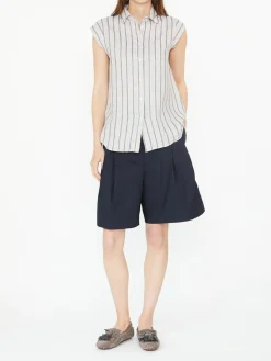Gestreifte Leinenbluse Khaki