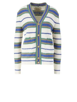 Gestreifte Leinen-Strickjacke Multi