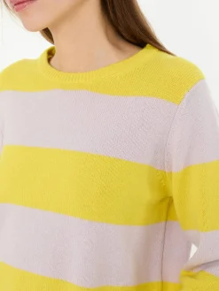 Gestreifter Boxy Cashmere-Pullover Gelb/Flieder