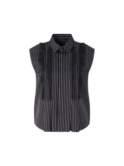 Gestreifte Ärmelose Bluse mit Volants Marineblau