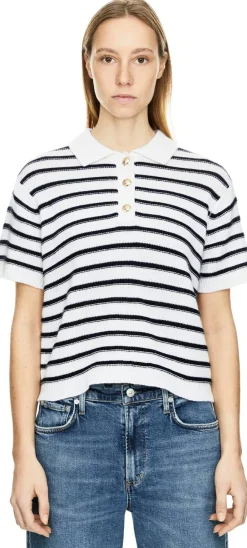Gestreifter Polopullover mit Cashmere Marineblau