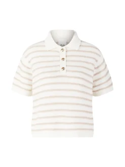Gestreifter Polopullover mit Cashmere Beige
