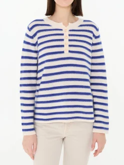 Gestreifter Woll-Cashmere-Pullover Blau/Crème