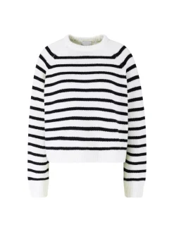Gestreifter Woll-Cashmere-Pullover Weiß/Marineblau